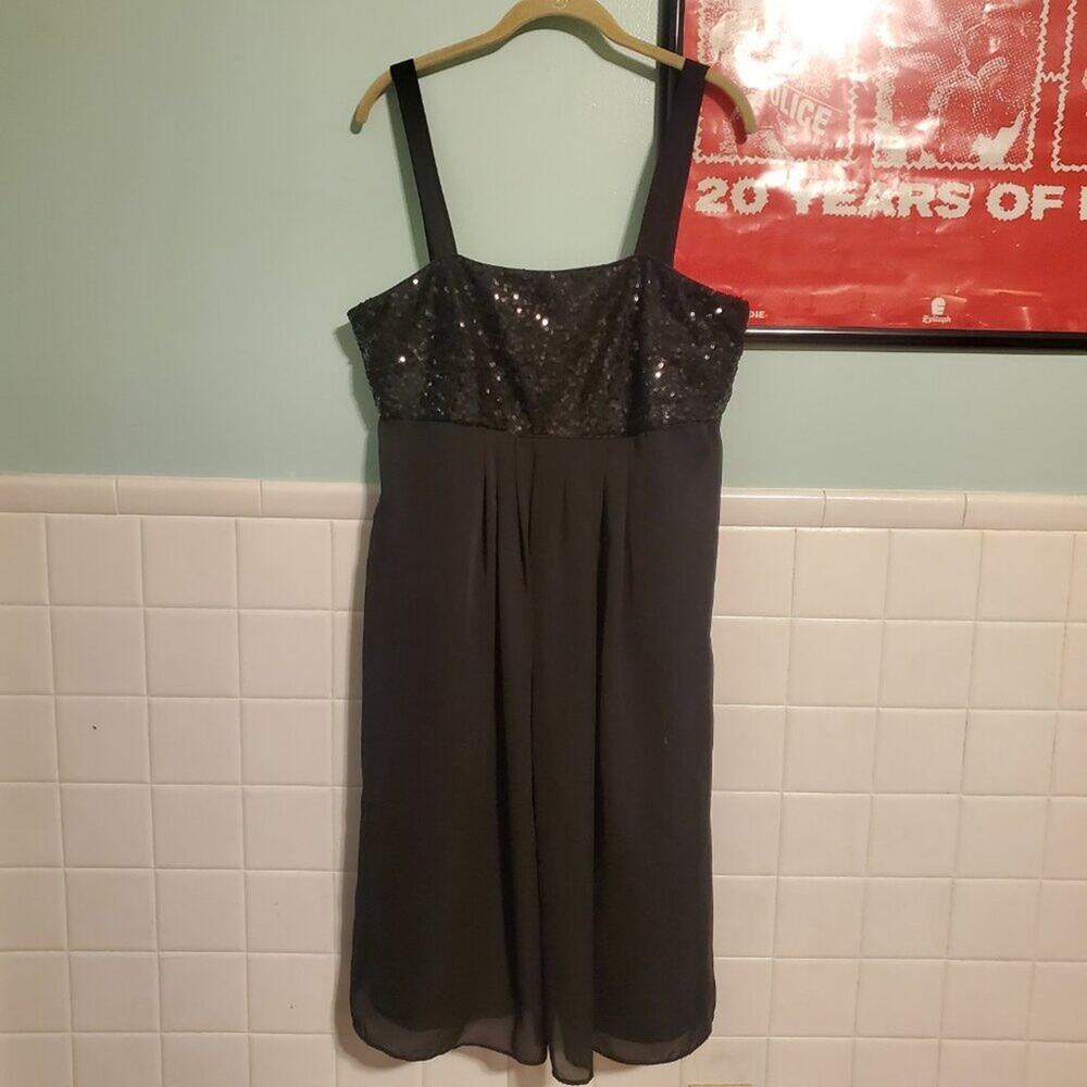 Vintage 90s Y2K Black Sequin Sleeveless A Line Knee Lenngth Dress Goth Glam - Picture 4 of 10